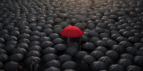 Fototapeta premium AI Generated. AI Generative. Illustration of rain street with crowd people with umbrella. Graphic Art