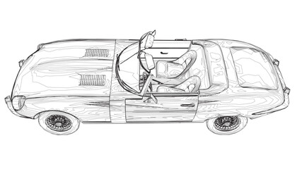 Obraz premium Luxury convertible car. Coloring pages for adults drawing. Line art picture. Car cabriolet with outlines. Vector illustration vehicle. Black contour sketch illustrate Isolated on white background..