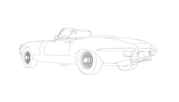 Luxury convertible car. Coloring pages for adults drawing. Line art picture. Car cabriolet with outlines. Vector illustration vehicle. Black contour sketch illustrate Isolated on white background..