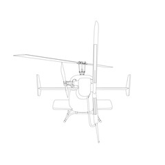 Helicopter detailed outline. Vector isolated on a white background. Adult military helicopter coloring page for book. Copter and Aircraft. Vector illustration. Black contour sketch illustrate.