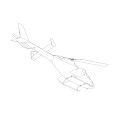Fototapeta na wymiar Helicopter detailed outline. Vector isolated on a white background. Adult military helicopter coloring page for book. Copter and Aircraft. Vector illustration. Black contour sketch illustrate.
