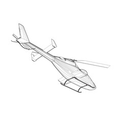 Fototapeta na wymiar Helicopter detailed outline. Vector isolated on a white background. Adult military helicopter coloring page for book. Copter and Aircraft. Vector illustration. Black contour sketch illustrate.