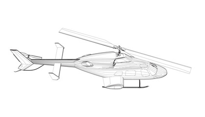 Helicopter detailed outline. Vector isolated on a white background. Adult military helicopter coloring page for book. Copter and Aircraft. Vector illustration. Black contour sketch illustrate.