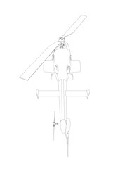 Helicopter detailed outline. Vector isolated on a white background. Adult military helicopter coloring page for book. Copter and Aircraft. Vector illustration. Black contour sketch illustrate.