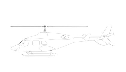 Helicopter detailed outline. Vector isolated on a white background. Adult military helicopter coloring page for book. Copter and Aircraft. Vector illustration. Black contour sketch illustrate.