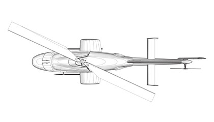 Helicopter detailed outline. Vector isolated on a white background. Adult military helicopter coloring page for book. Copter and Aircraft. Vector illustration. Black contour sketch illustrate.