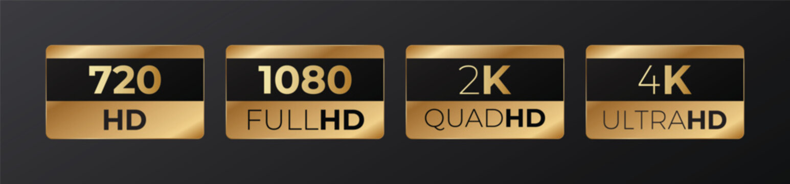 Hd full hd and 2k and 4k video quality icons