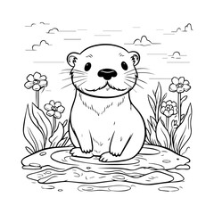 Beaver Coloring Book Page Cartoon Ilustration-01