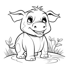 Baby Rhino Coloring Book Page Cartoon Ilustration-01