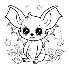 Cute Bat Coloring Book Page Cartoon Ilustration-01