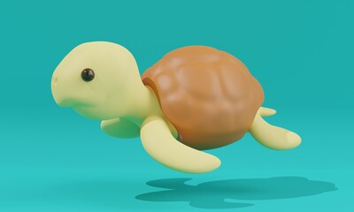 Cute sea turtle on a blue background. 3d rendering