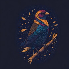 Bird on A Branch illustration Artwork Generated with AI