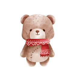 Baby bear wearing red scarf cute cartoon hand drawing happy cartoon charger.