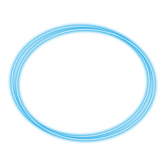 Neon circle frame png. Glowing blue frame on transparent background.