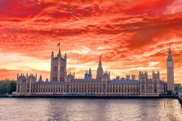 Houses of Parliament and Big Ben in London at sunset