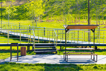 Obraz premium Barbecue place in city park in summer