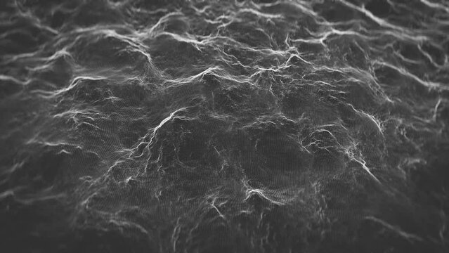 Abstract Fractal Landscape Surface Background/ 4k animation of a white and black abstract fractal landscape surface background with relief patterns and turbulence lines waving slowly