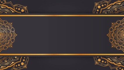 Black and gold Islamic background animation with rotating gold mandala for eid mubarak or Islamic festival