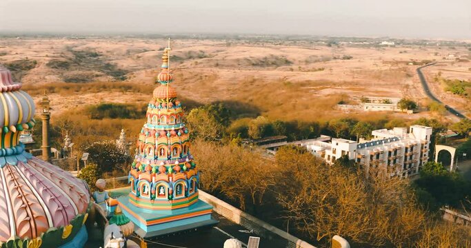 Osmanabad, Maharashtra India 10 April 2023,
Beautiful Front view of Hindu Jain Temple with sunset
Jain Tirth Temples in India,
Jain community, beautiful Jain Mandir, Monuments, Architectural, forts