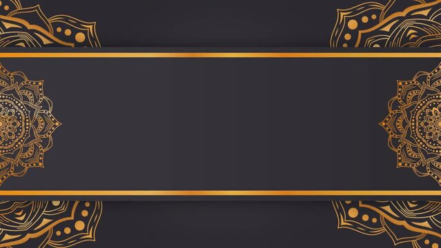 Black and gold Islamic background animation with rotating gold mandala for eid mubarak or Islamic festival
