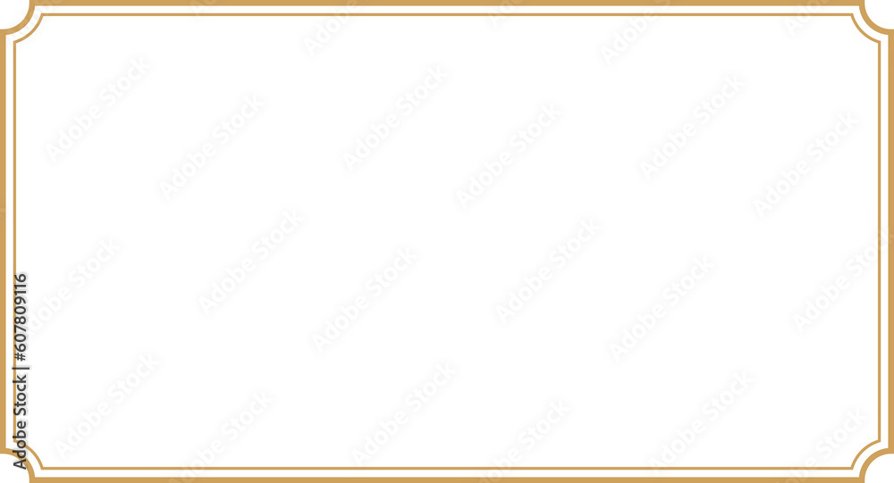 Wall mural rectangle subtle gold frame for web presentation, horizontal border in oriental style, png with tran