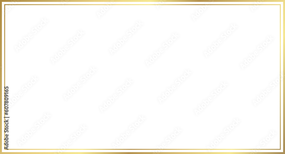 Sticker double rectangle gold frame for web presentation, horizontal border in oriental style, png with tran