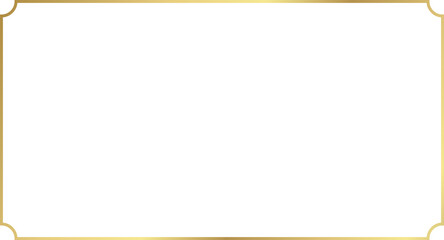 Gold frame with inverted rounded corner for web presentation or 16:9 other work projects, horizontal border in luxury style, png with transparent background.