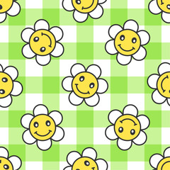 Smiling chamomiles vector seamless pattern. Best for textile, wallpapers, home decoration, wrapping paper, package and web design.