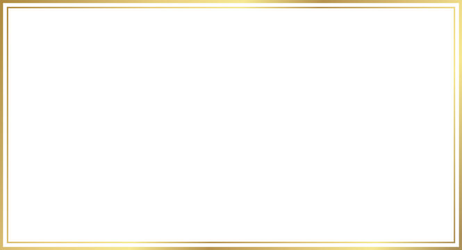 Double rectangle gold frame for web presentation, horizontal border in oriental style, png with transparent background.