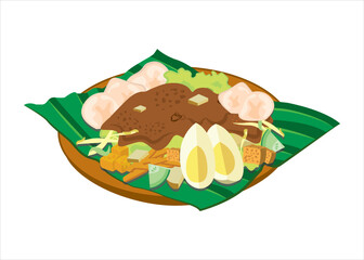 Vector Image: Traditional Indonesian Cuisine,  Indonesian Vegetables Mixed Salad with peanut sauce dressing (Called: Gado gado)