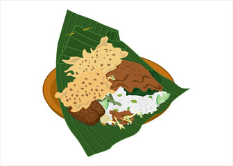 Indonesian Food, Close Up of a traditional Javanese salad with peanut sauce and peanut cracker (Called: "Pecel")