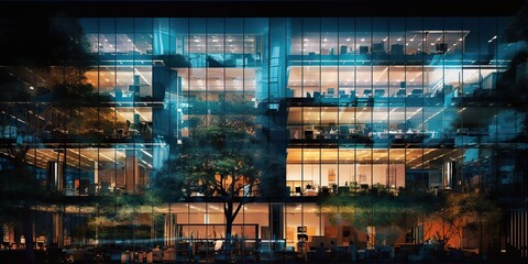 AI Generated. AI Generative. Photo Illustration of financial business center at night city motion view.  Graphic Art
