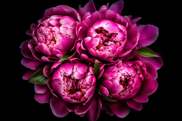 Peonies blooming, violet to bright pink. Generative AI