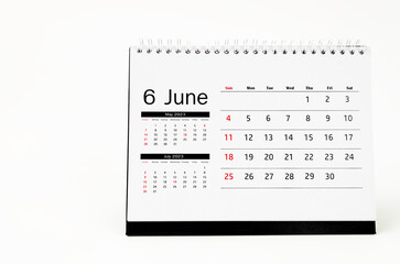 The June 2023 Monthly desk calendar for 2023 year isolated on white background.