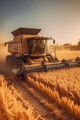 Fototapeta premium Harvester working in a wheat field. Generative AI