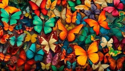 Pattern of multicolored butterflies.AI generated
