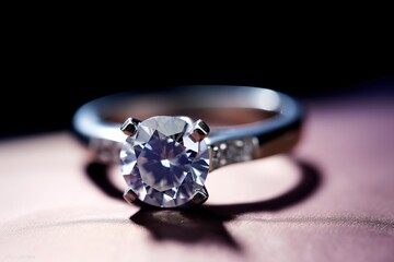 Engagement diamond ring on velvet, Wedding luxury ring, Jewelry precious stone (Ai generated)
