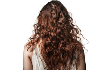 Naklejka premium Long Brunette Curly Hair , Rear View On White Background. Generative AI