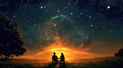 Couple sitting under the beautiful stars