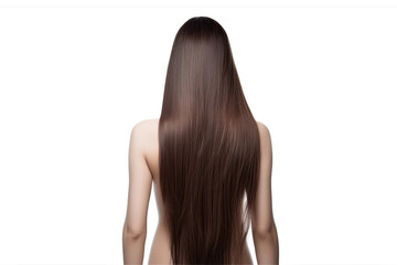 Naklejka premium Long Brunette Straight Hair , Rear View On White Background. Generative AI