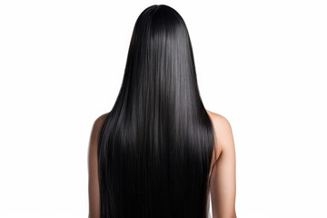 Naklejka premium Long Black Straight Hair , Rear View On White Background. Generative AI