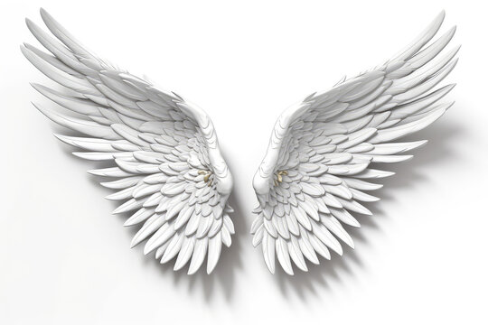 3D Angel Wings On White Background. Generative AI