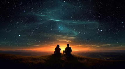 Poster Couple sitting under the beautiful stars © Absent Satu