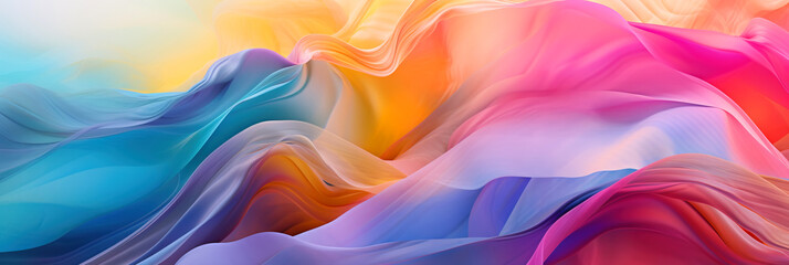 Abstract shapes of billowing flowing rainbow colors gauze fabric