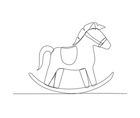Continuous one line drawing of rocking horse kid toy. Horse toy outline vector illustration. Editable stroke.