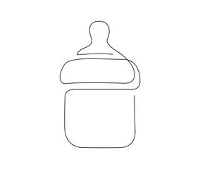 Continuous one line drawing of baby feeding bottle. Baby drink bottle outline vector illustration. Editable stroke.