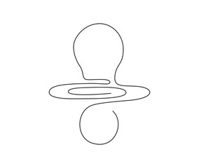 Continuous one line drawing of baby pacifier. Baby dummy nipple outline vector illustration. Editable stroke.