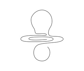 Continuous one line drawing of baby pacifier. Baby dummy nipple outline vector illustration. Editable stroke.