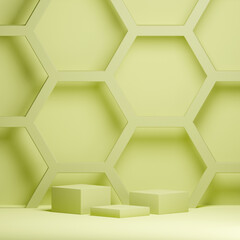 3d abstract pale green hexagon scene for products mockup, in 0 degrees view angle