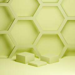 3d abstract pale green hexagon scene for products mockup, in 15 degrees view angle